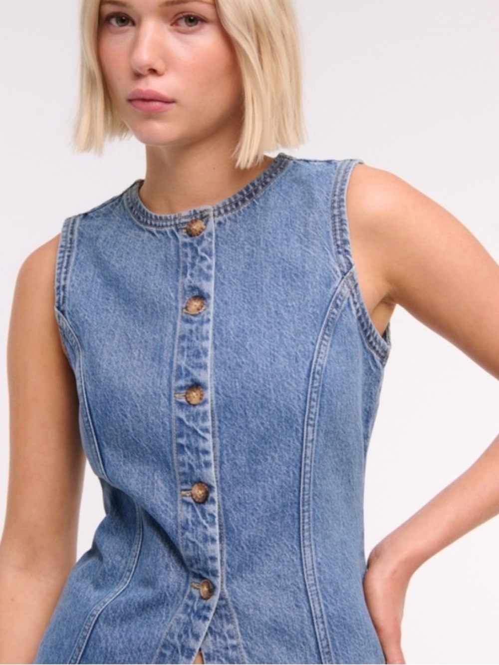 Abercrombie & Fitch Medium Wash Denim Tie Back Vest - Picture 2 of 5